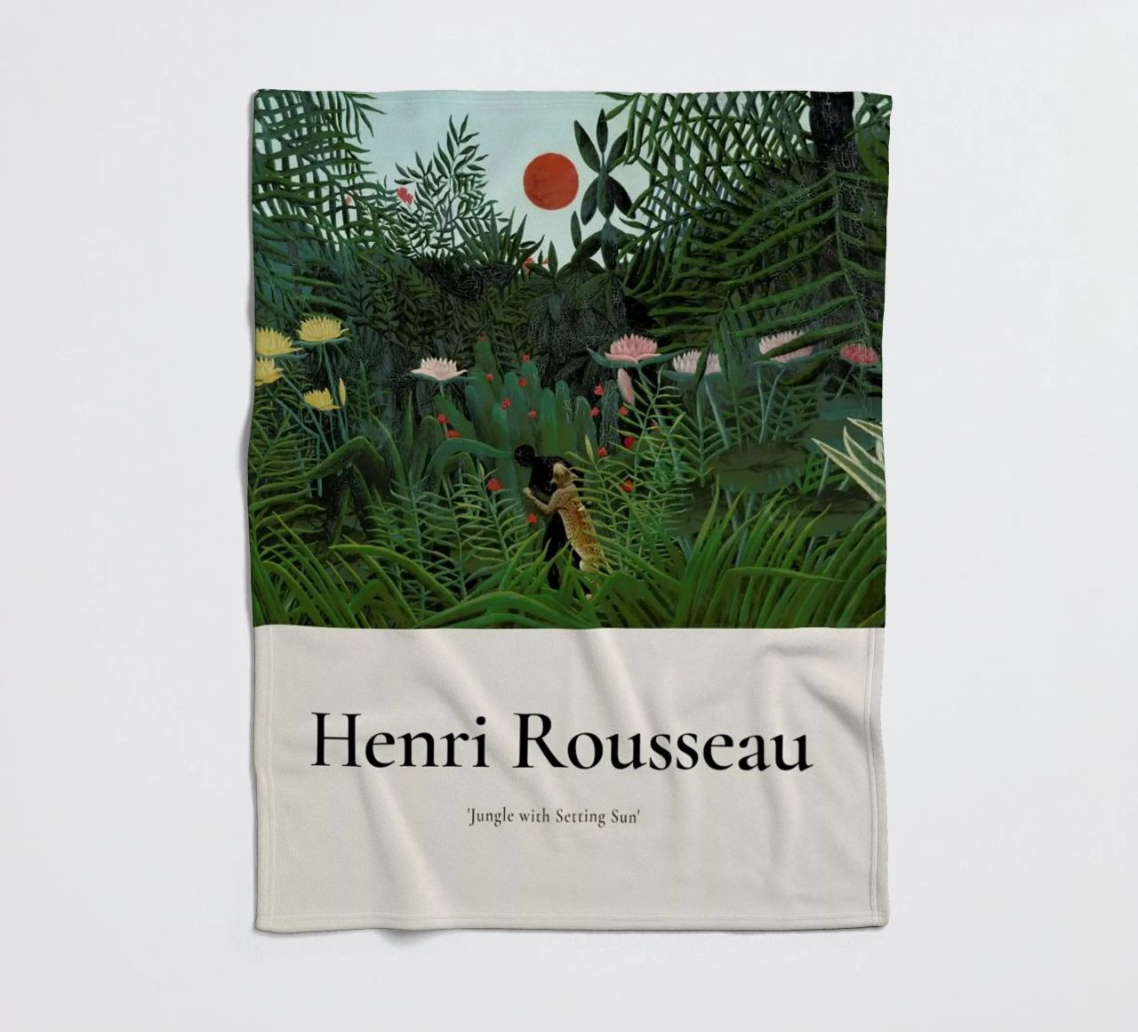 Rousseau - Jungle with Setting Sun fleece blanket by ARTOTHEK