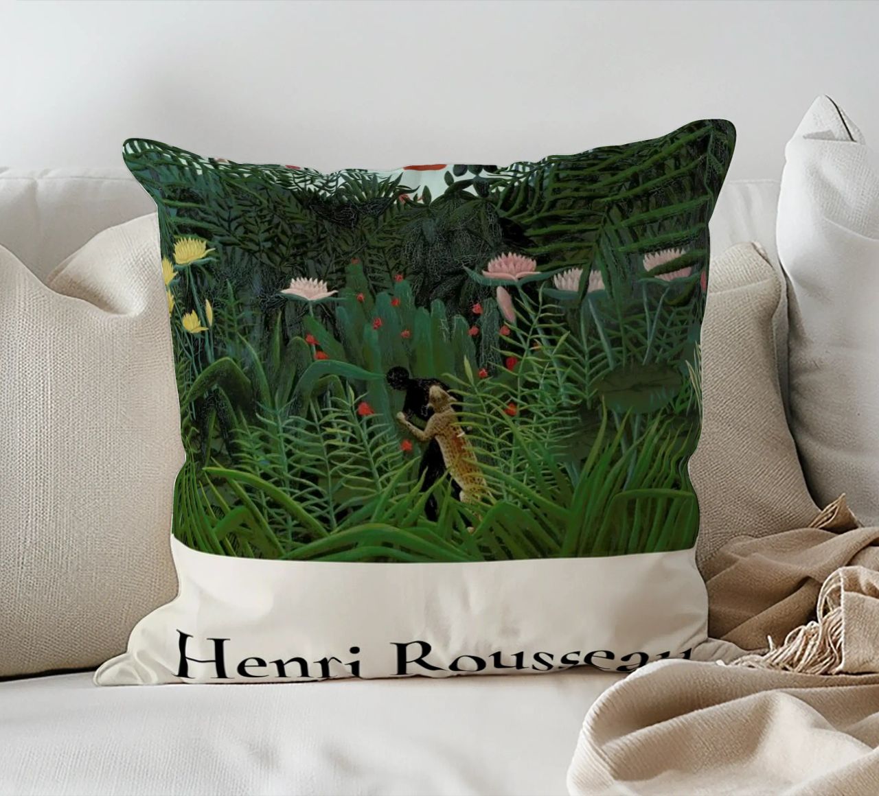 Rousseau - Jungle with Setting Sun decorative cushion by ARTOTHEK