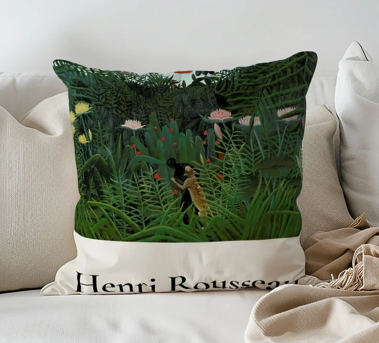 Rousseau - Jungle with Setting Sun cuscino da ARTOTHEK