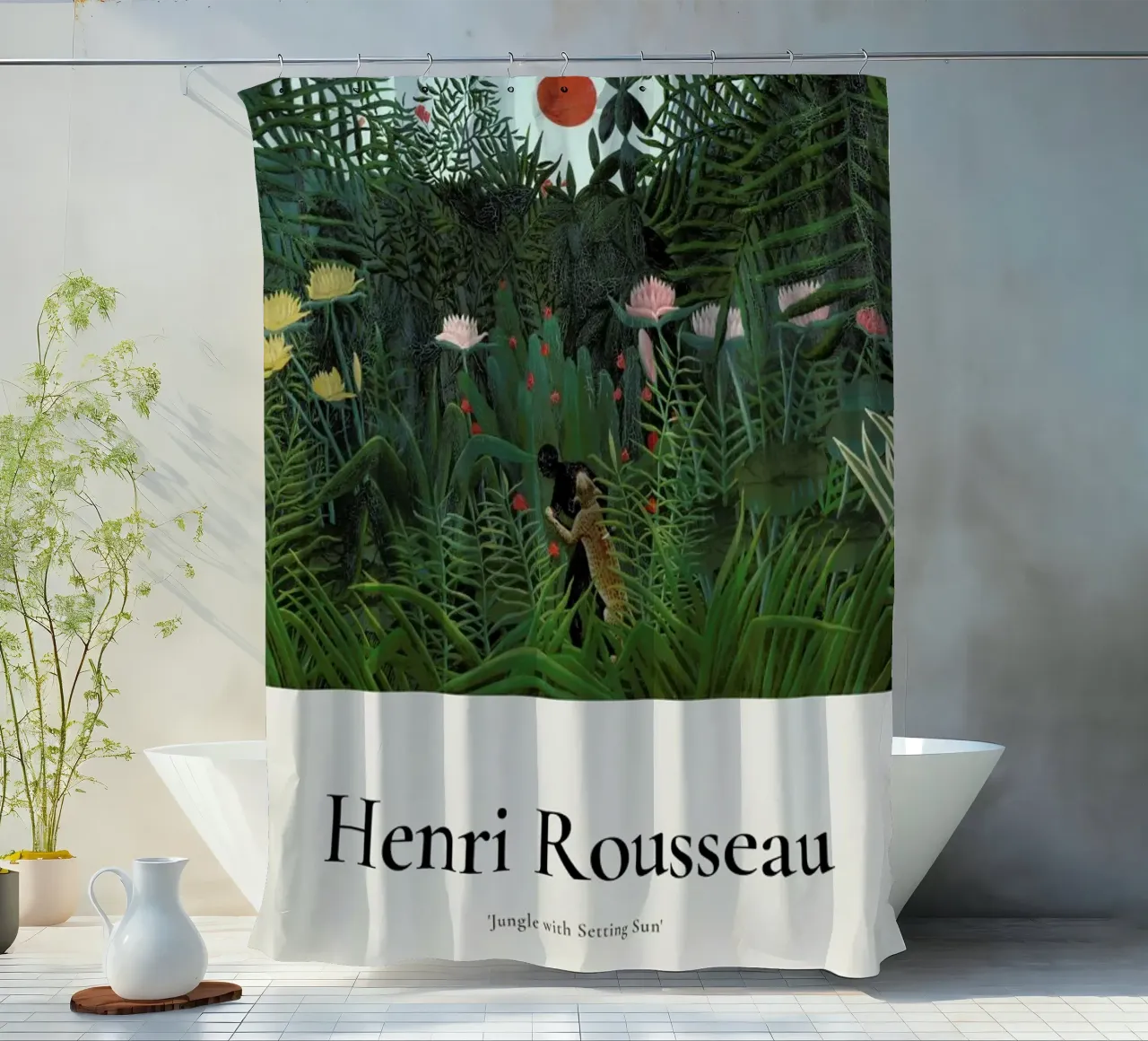 Rousseau - Jungle with Setting Sun tenda da doccia da ARTOTHEK