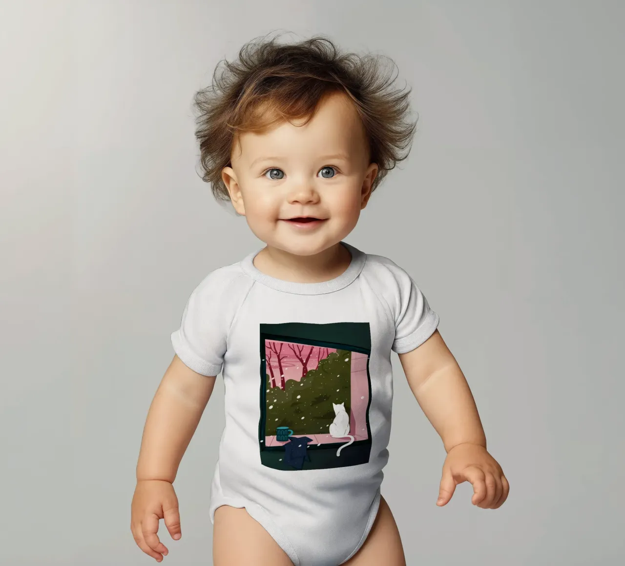 Winter Window Whimsy Kurzarm Babybody von Fine Sanctuary