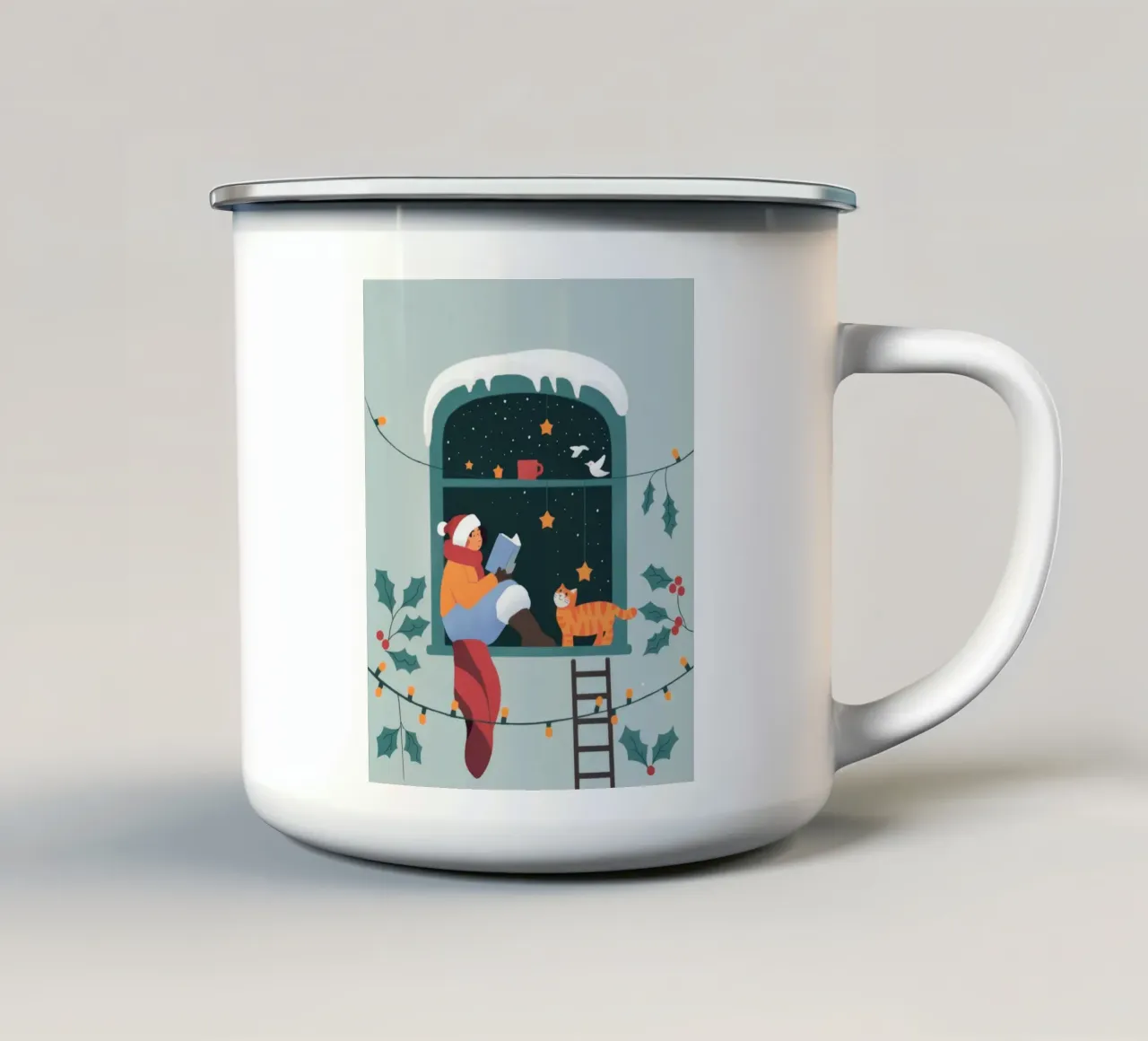Festive Window Delight enamel mug by Fine Sanctuary
