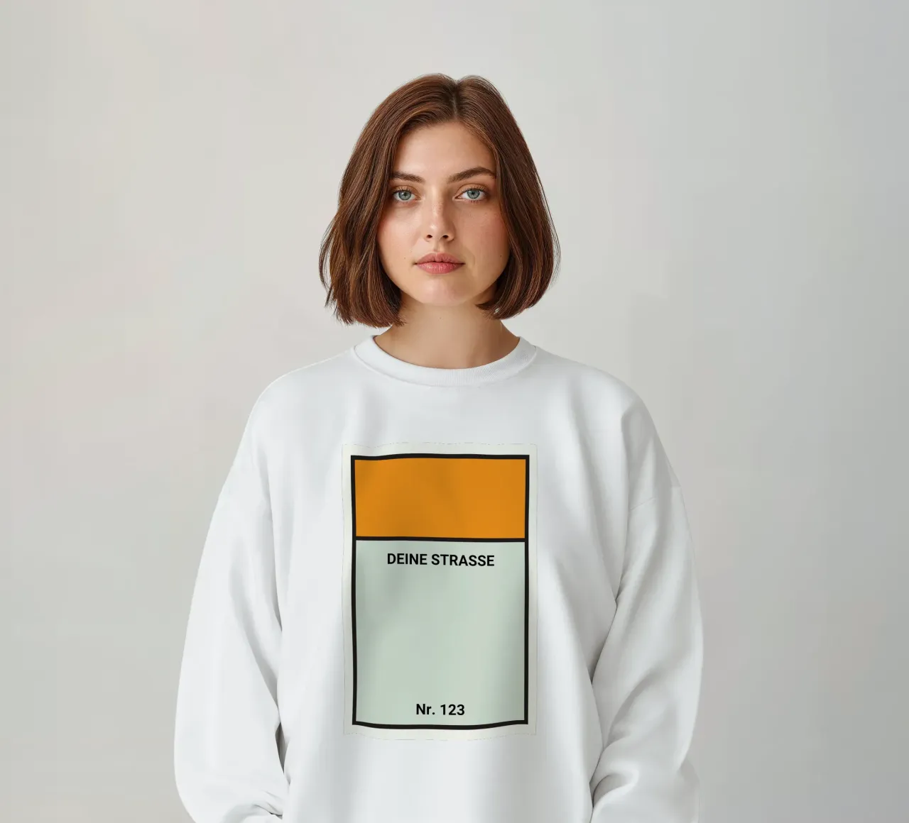 Monopoly-Style Poster orange – Deine Straße & Hausnummer Sweatshirt von FRAMELY