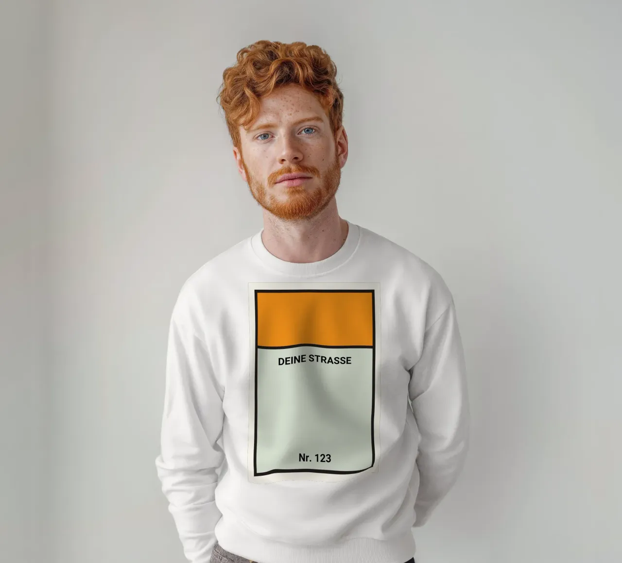 Monopoly-Style Poster orange – Deine Straße & Hausnummer Sweatshirt von FRAMELY