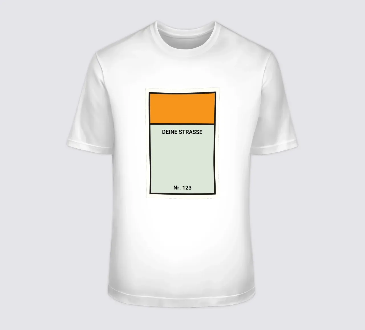 Poster arancione in stile Monopoly - La vostra via e il vostro numero civico t-shirt da FRAMELY