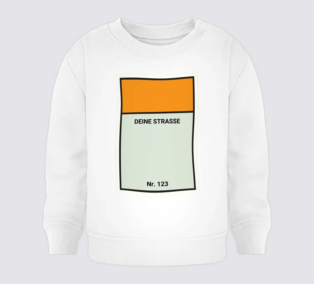 Monopoly-stijl poster oranje - Je straat & huisnummer baby sweatshirt van FRAMELY