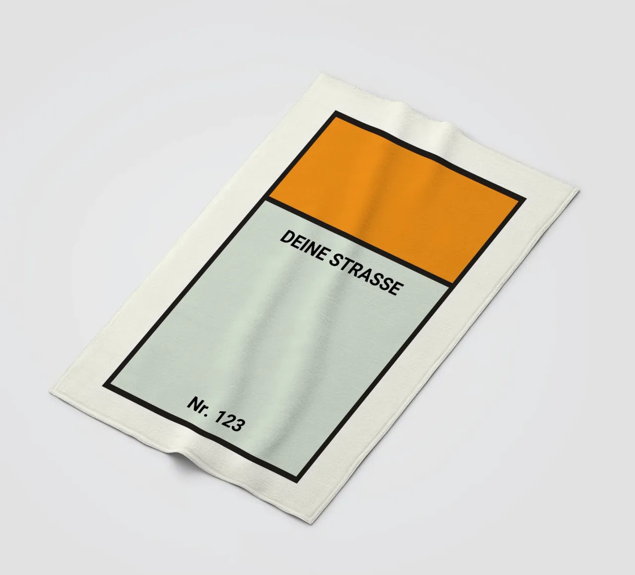 Poster arancione in stile Monopoly - La vostra via e il vostro numero civico coperta in pile da FRAMELY