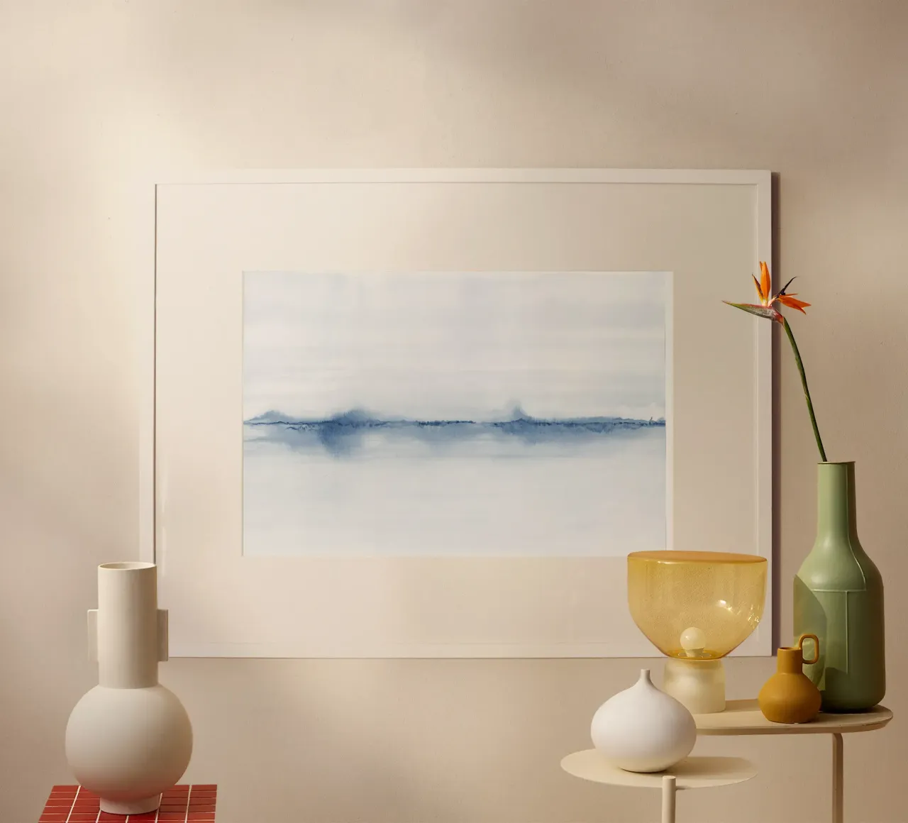 Paesaggio blu minimalista poster con telaio in legno da NouveauPrints