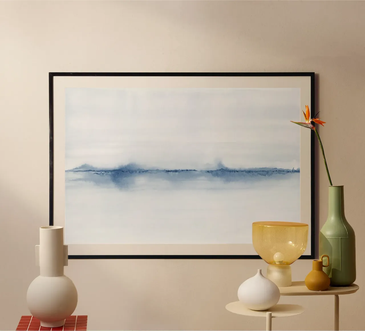 Paesaggio blu minimalista poster con telaio in legno da NouveauPrints