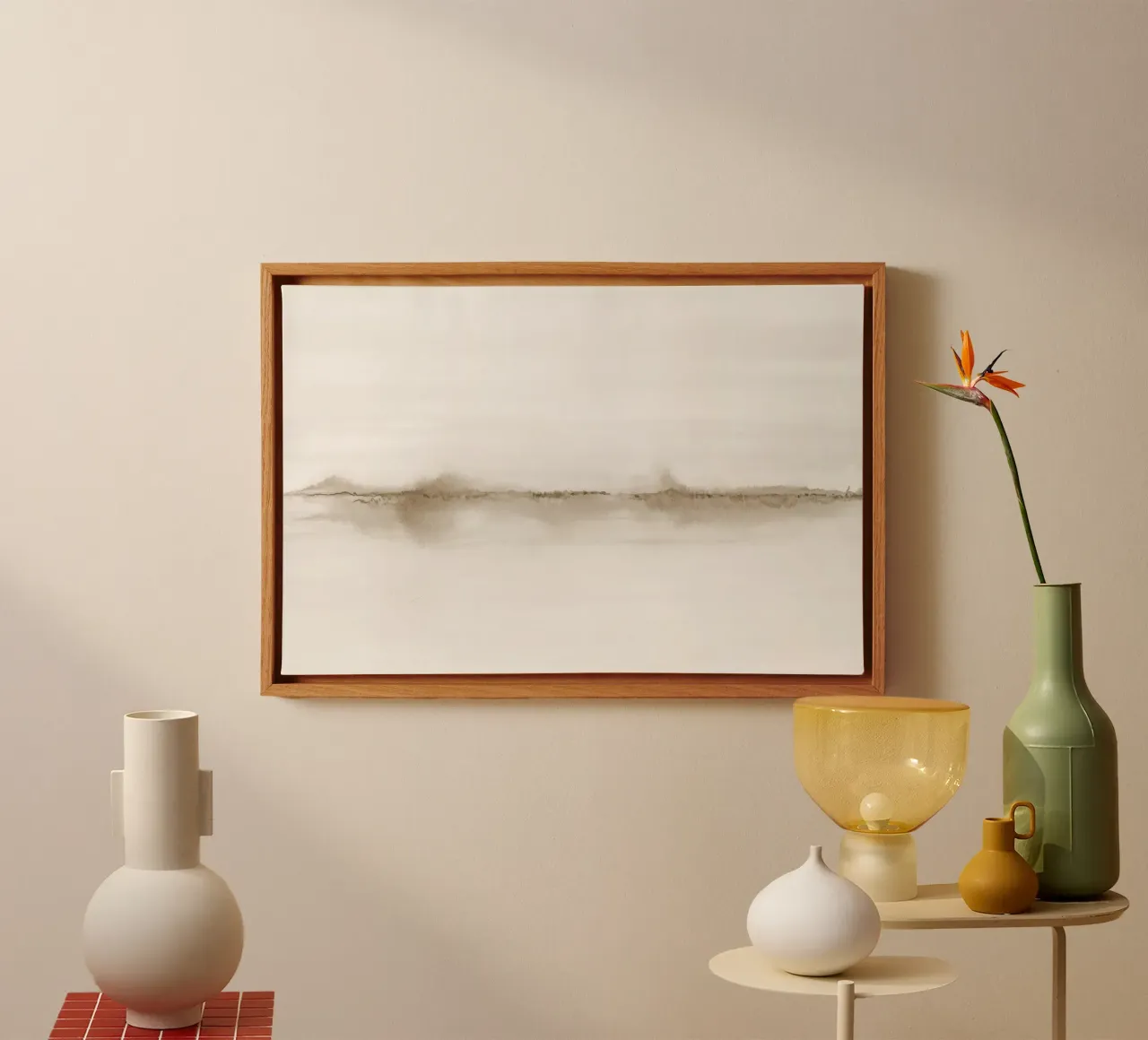 Minimalistisch beige landschap canvas met Baklijst van NouveauPrints