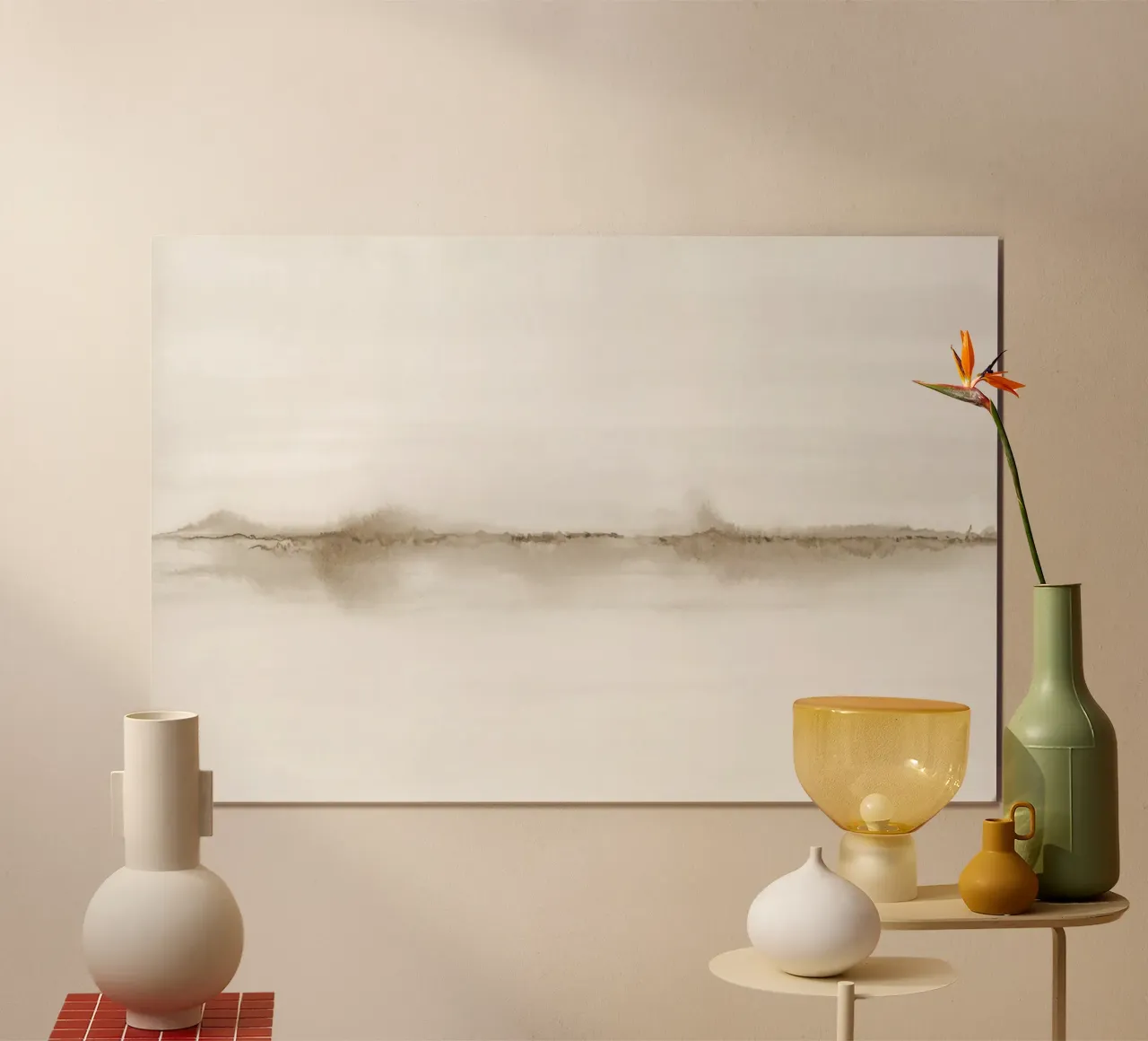 Paesaggio minimalista beige poster con telaio in legno da NouveauPrints