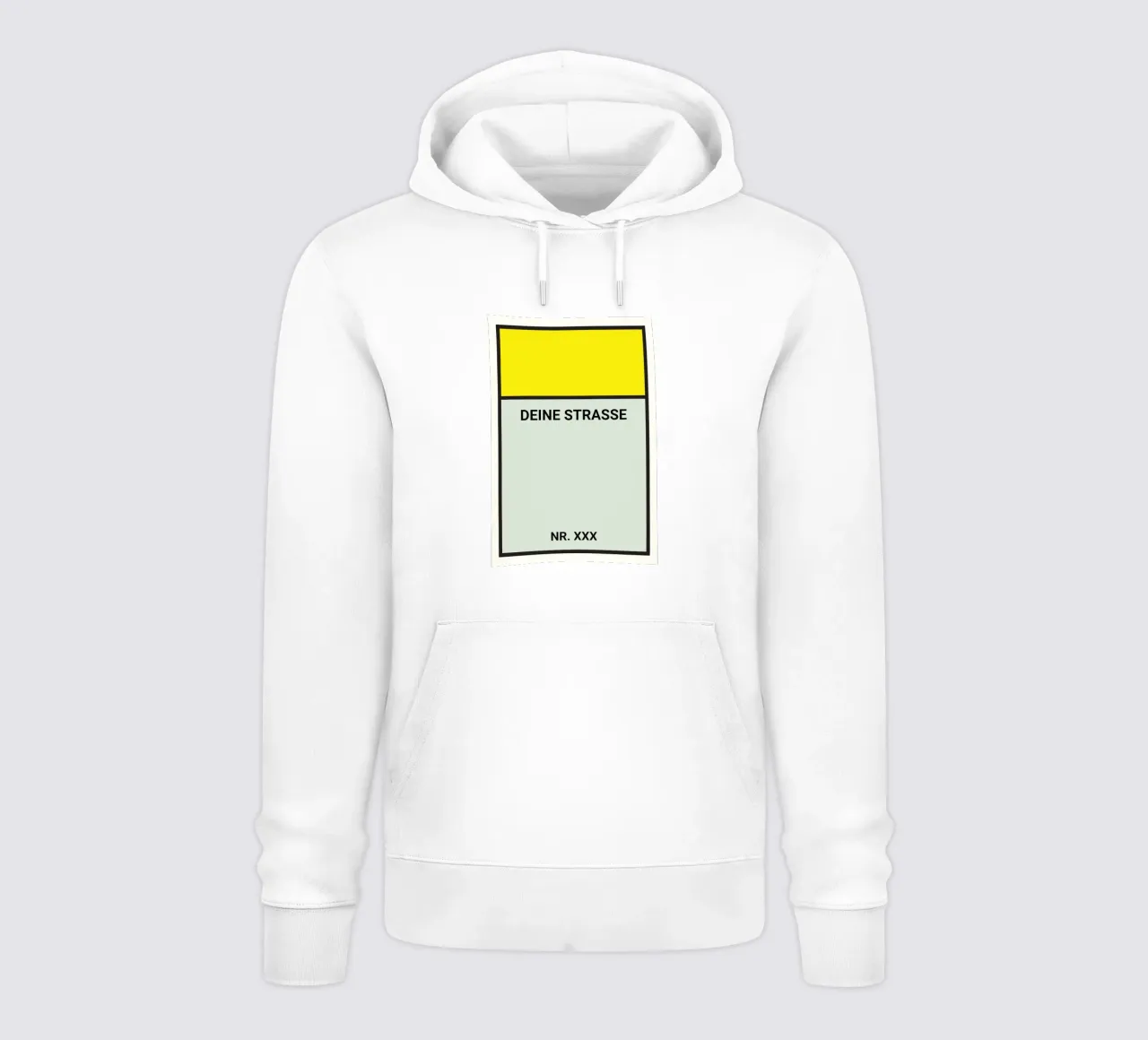 Poster stile Monopoly giallo - La vostra via e il vostro numero civico felpa con cappuccio da FRAMELY