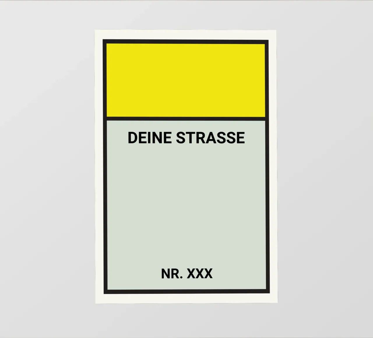 Poster stile Monopoly giallo - La vostra via e il vostro numero civico telo in pvc da FRAMELY