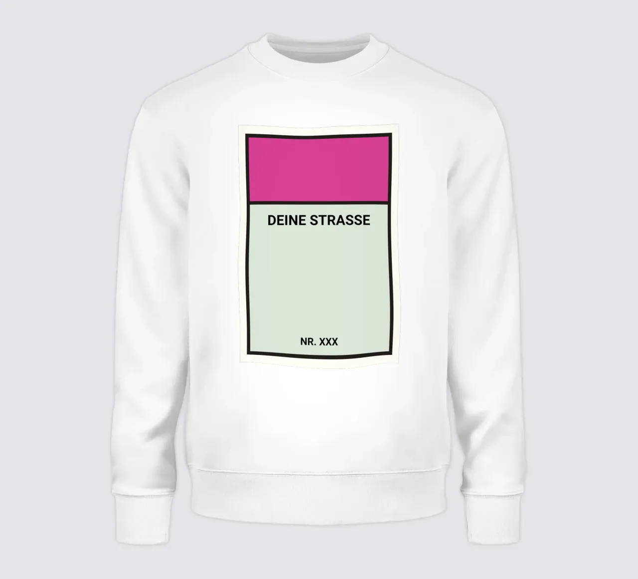 Monopoly-Style Poster purple– Deine Straße & Hausnummer Sweatshirt von FRAMELY