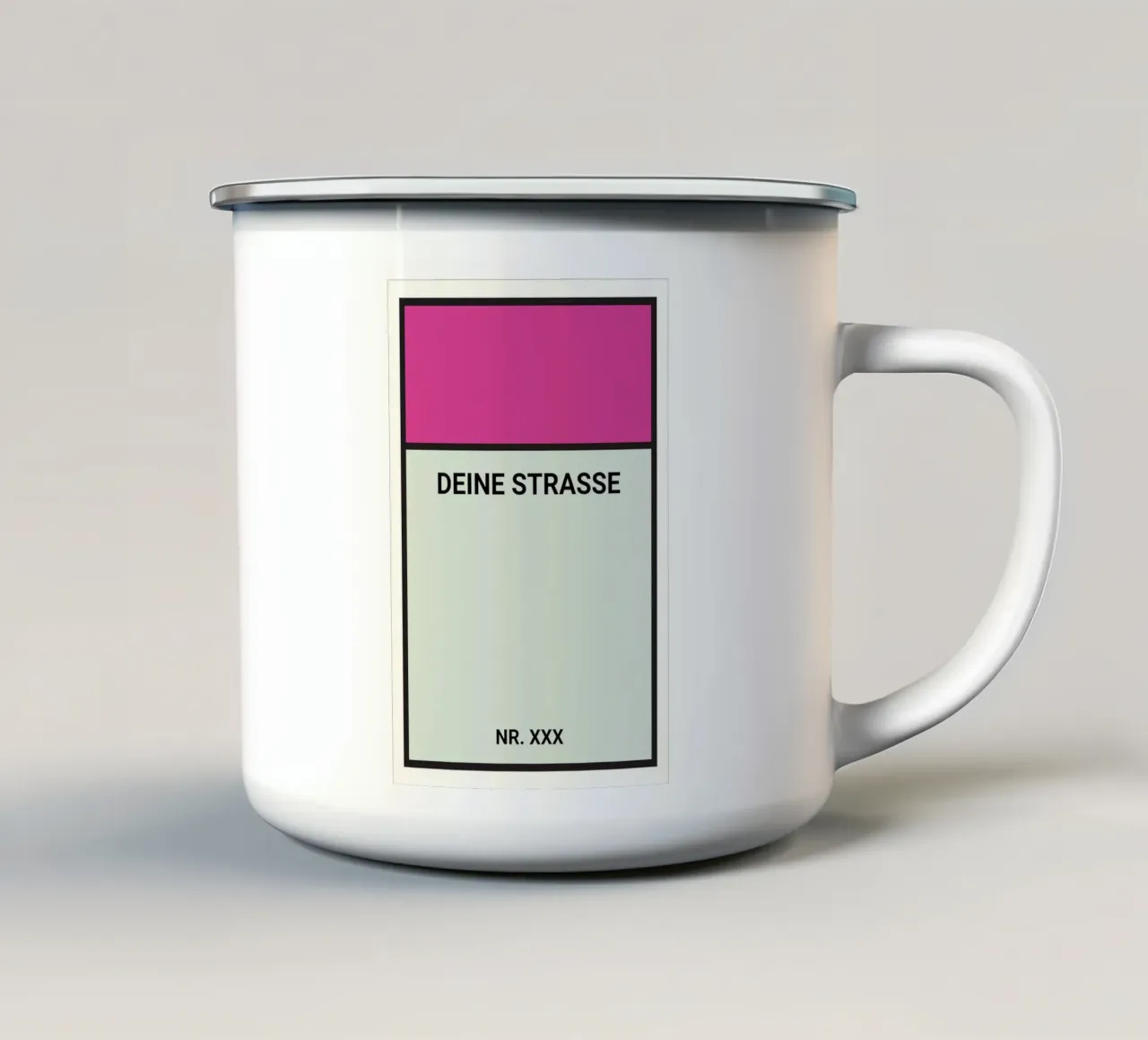 Monopoly-style poster purple- Your street & house number enamel mug by FRAMELY