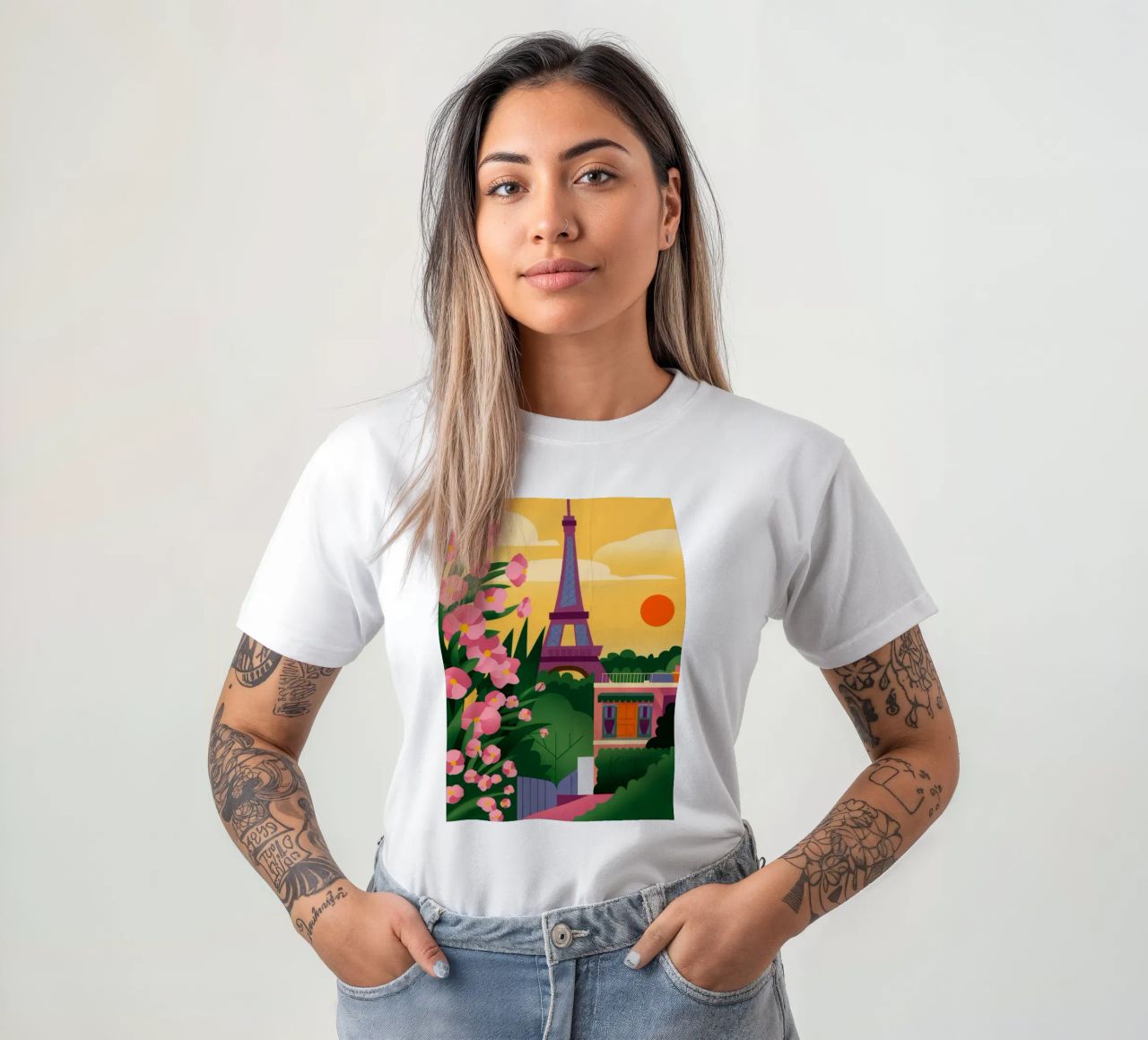Tramonto della Torre Eiffel t-shirt da Fine Sanctuary