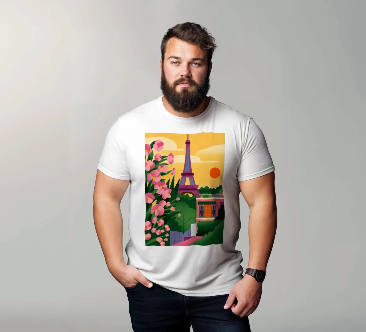 Tramonto della Torre Eiffel t-shirt da Fine Sanctuary