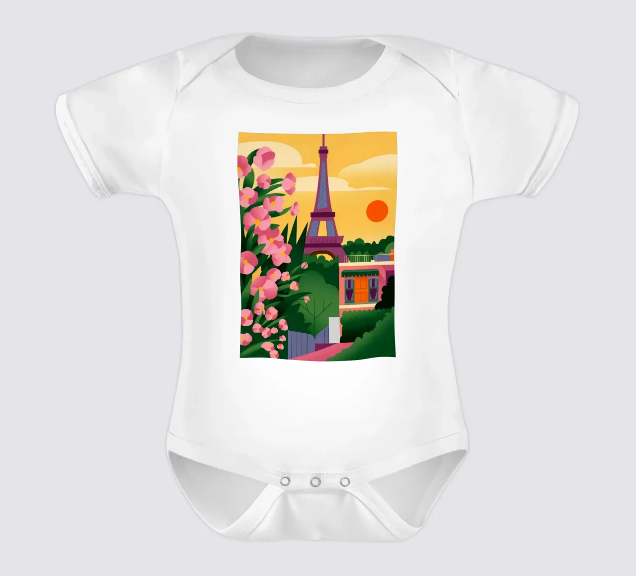 Tramonto della Torre Eiffel body neonato maniche corte da Fine Sanctuary