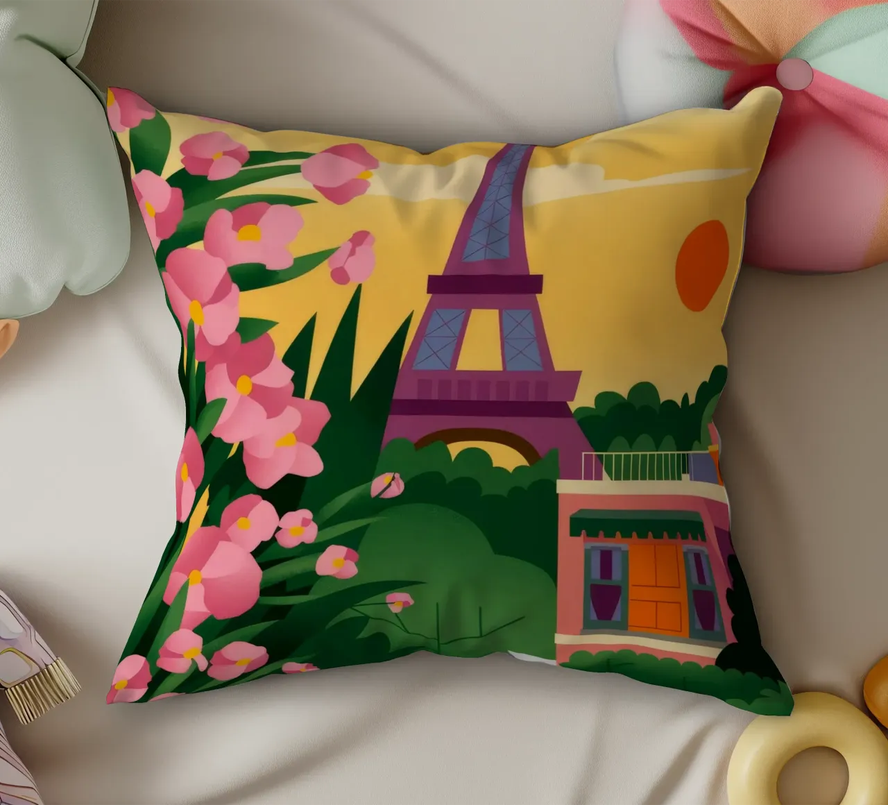 Tramonto della Torre Eiffel cuscino da Fine Sanctuary