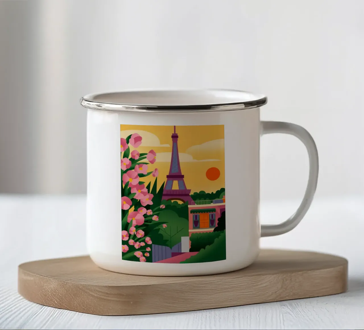Puesta de sol de la Torre Eiffel taza de esmalte de Fine Sanctuary