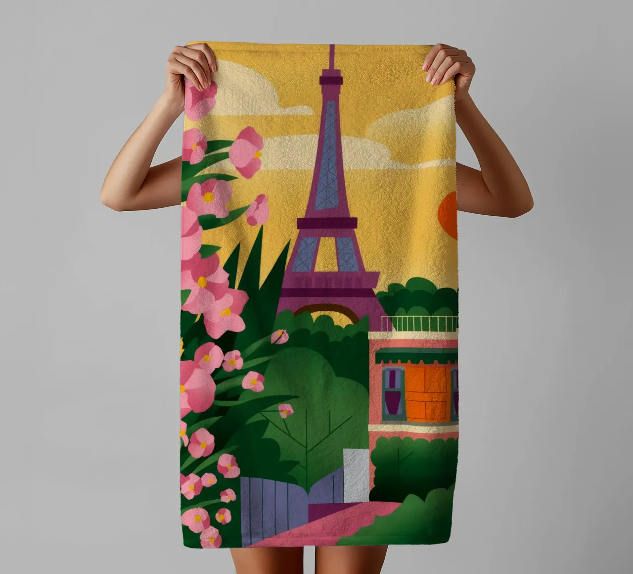 Eiffel Tower Sunset towel by Fine Sanctuary