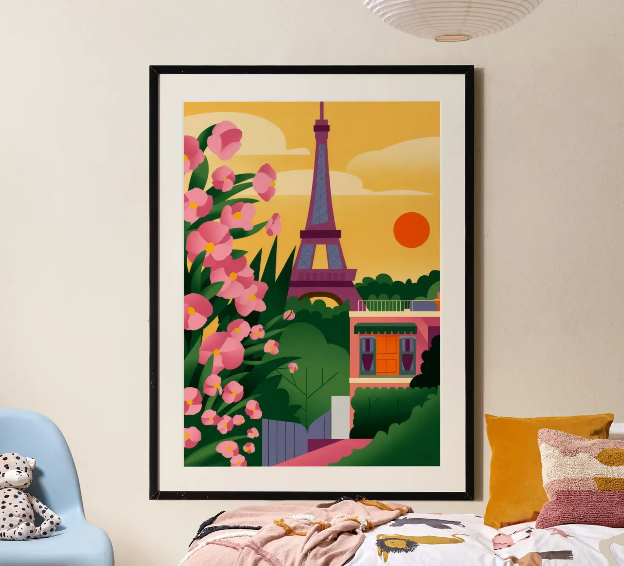 Tramonto della Torre Eiffel poster con telaio in legno da Fine Sanctuary