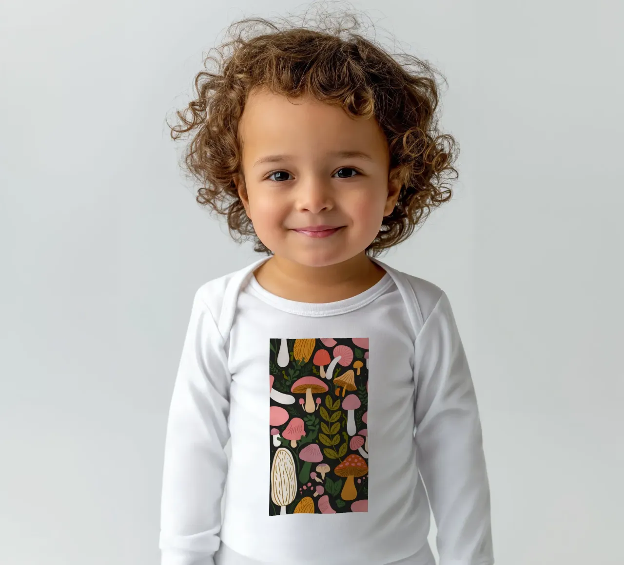 Mushroom Forest Fantasy long-sleeve baby romper by Fine Sanctuary