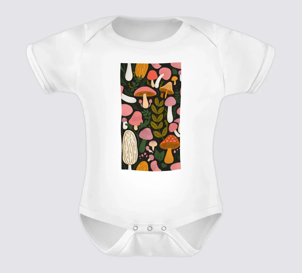 Mushroom Forest Fantasy short-sleeve baby romper by Fine Sanctuary