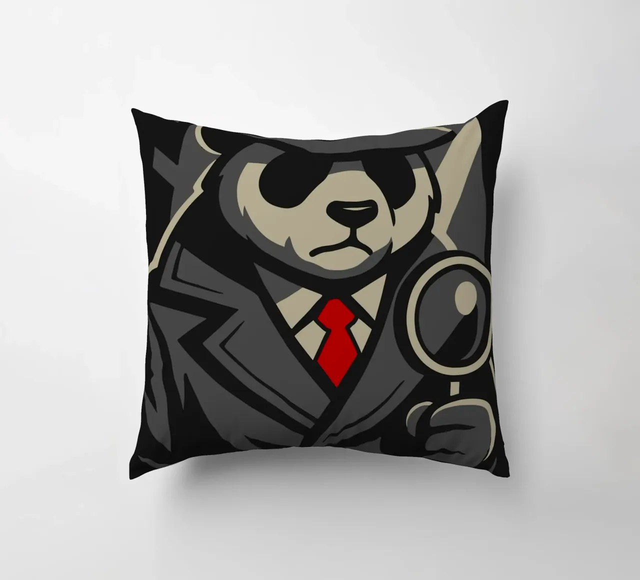 Panda detective with magnifying glass - Noir animal motif with retro charm decorative cushion by nanosh
