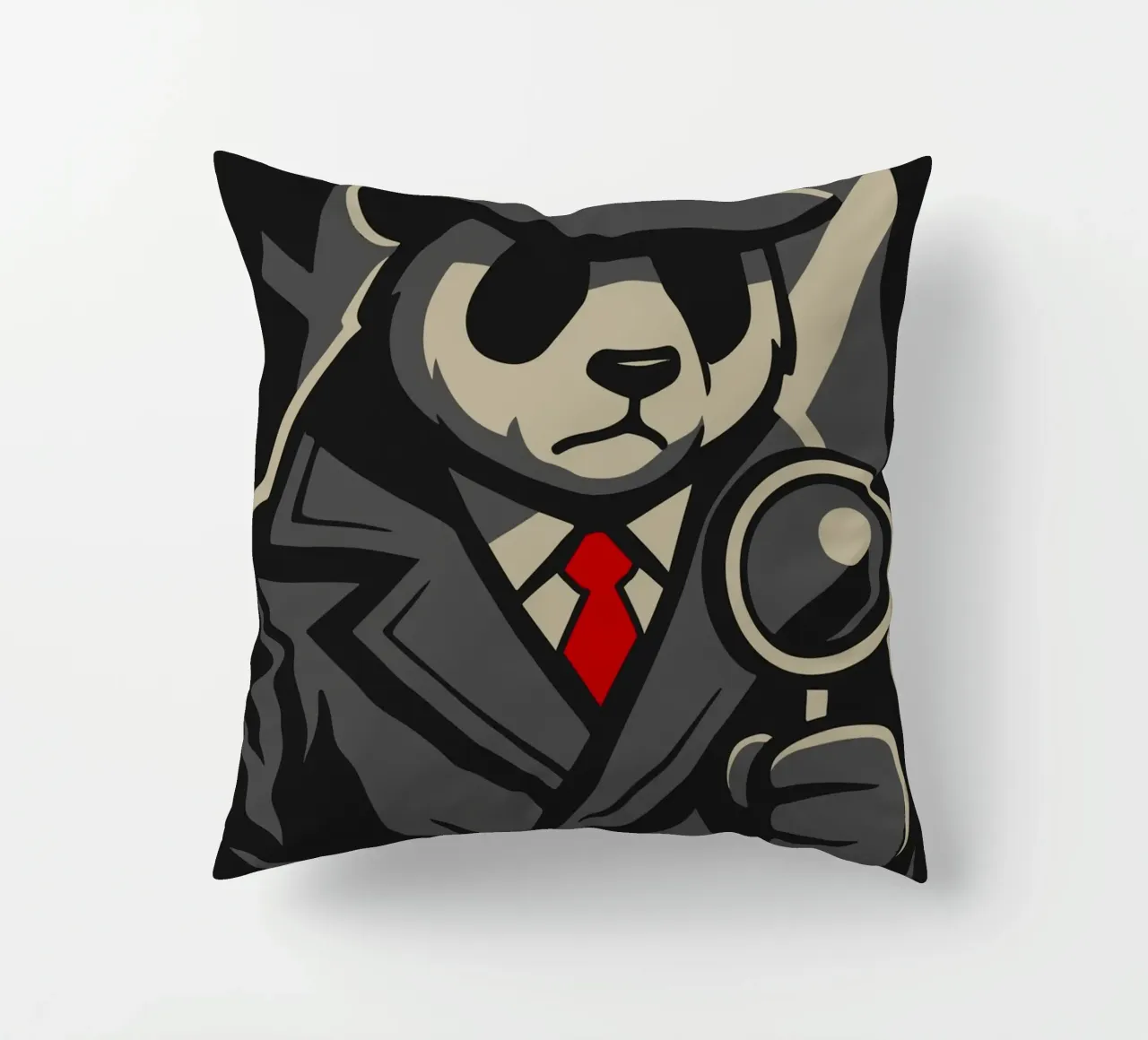 Panda detective with magnifying glass - Noir animal motif with retro charm decorative cushion by nanosh