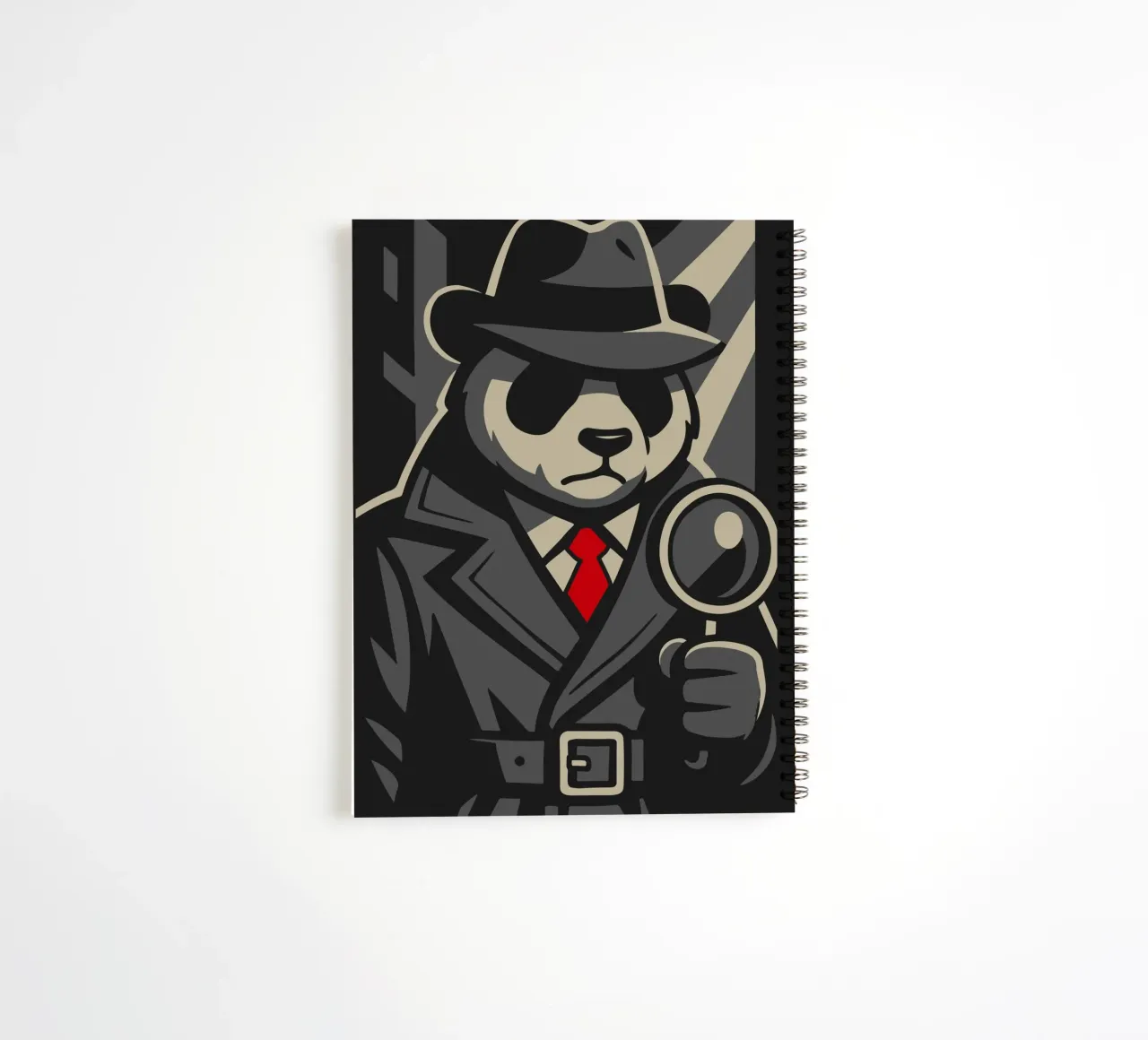 Panda detective with magnifying glass - Noir animal motif with retro charm spiral notebook by nanosh