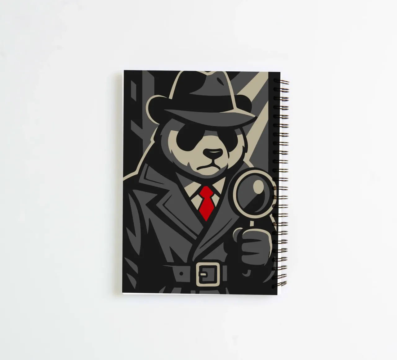 Panda detective with magnifying glass - Noir animal motif with retro charm spiral notebook by nanosh