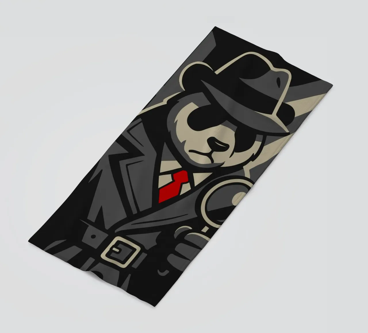 Panda detective with magnifying glass - Noir animal motif with retro charm beach towel by nanosh