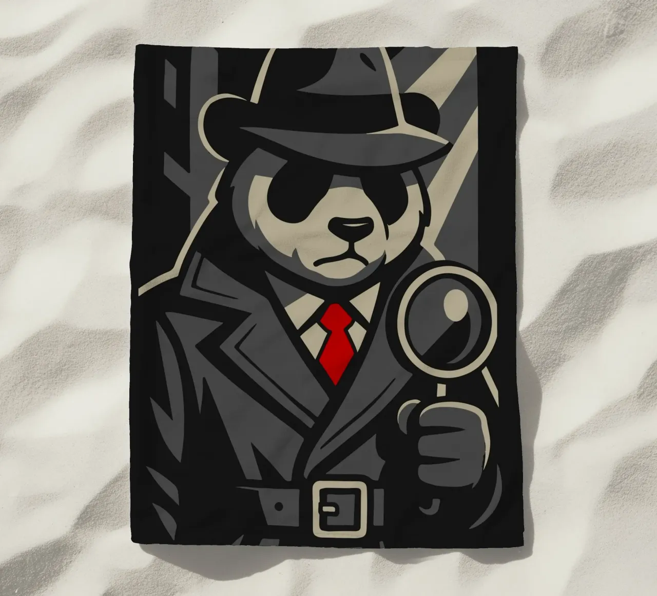 Panda detective with magnifying glass - Noir animal motif with retro charm beach towel by nanosh