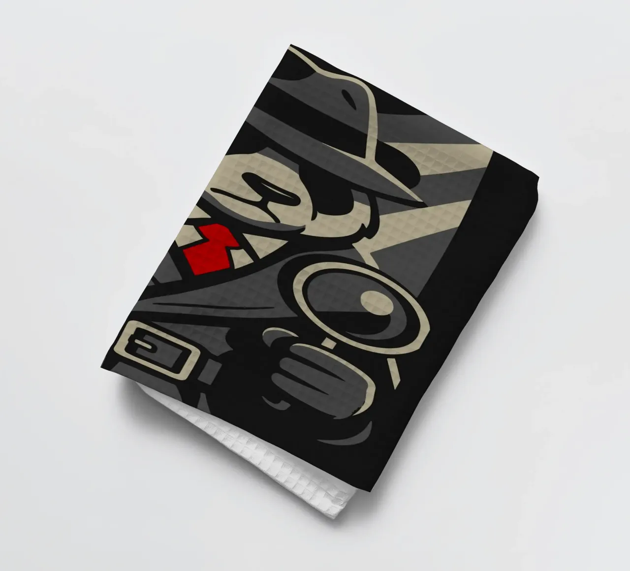 Panda detective with magnifying glass - Noir animal motif with retro charm tea towel by nanosh