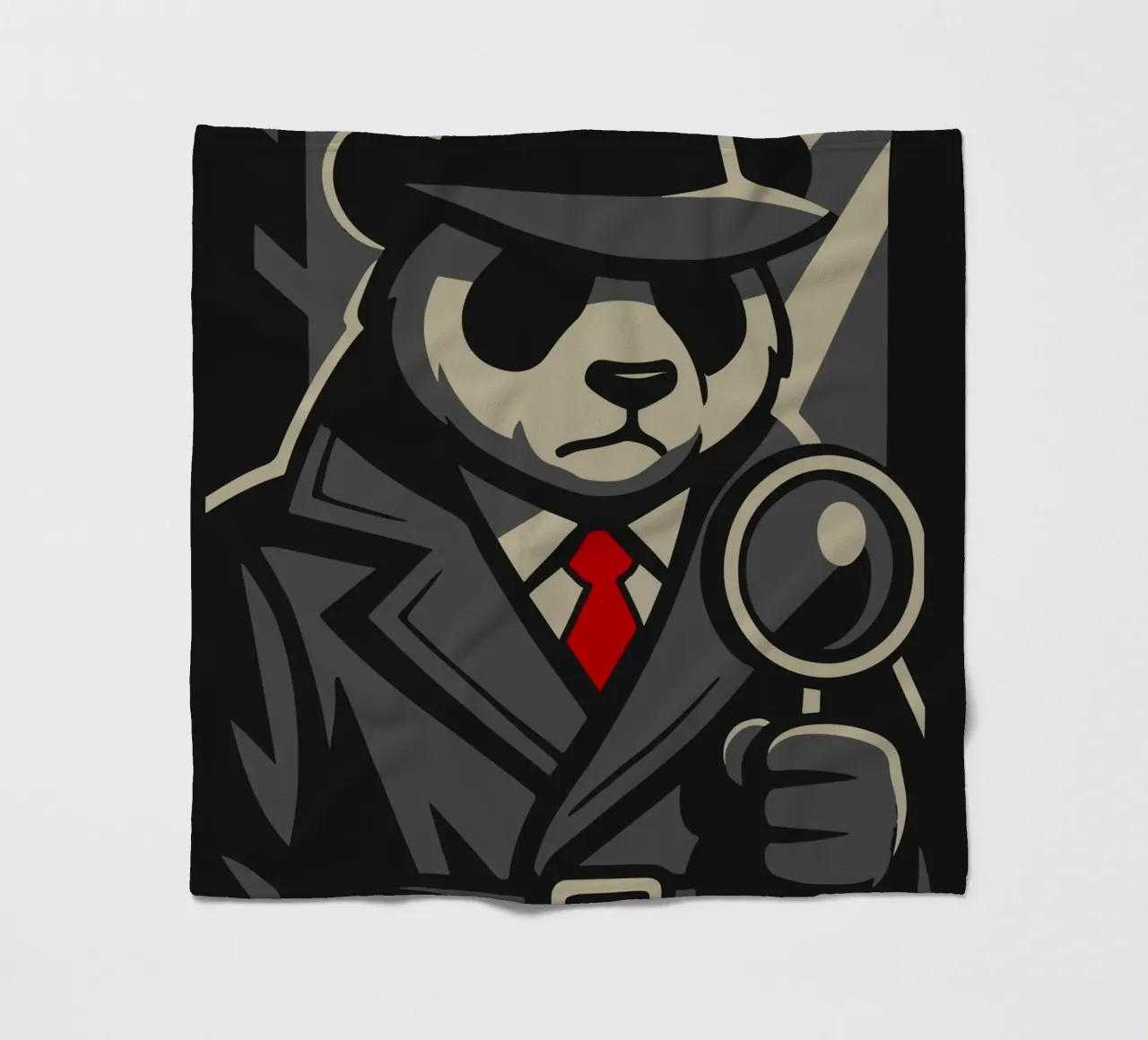 Panda detective with magnifying glass - Noir animal motif with retro charm fleece blanket by nanosh