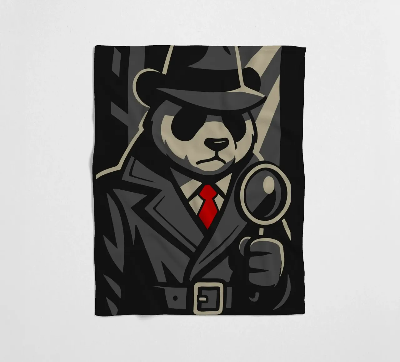 Panda detective with magnifying glass - Noir animal motif with retro charm fleece blanket by nanosh