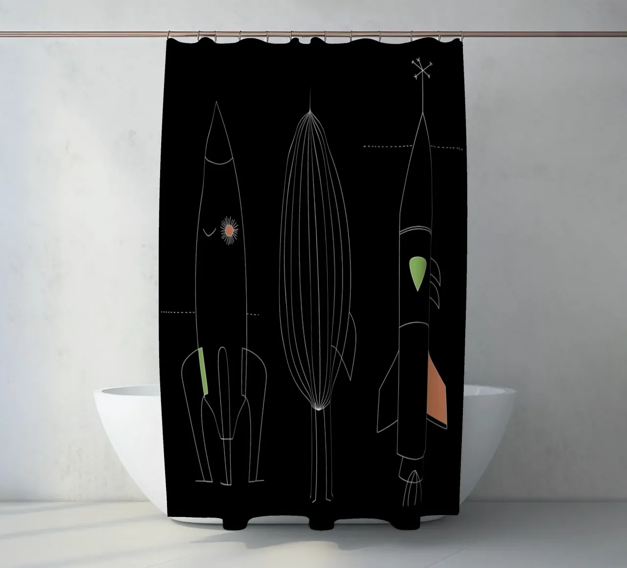 Rockets Duschvorhang von The Gently Unfurling Sneak
