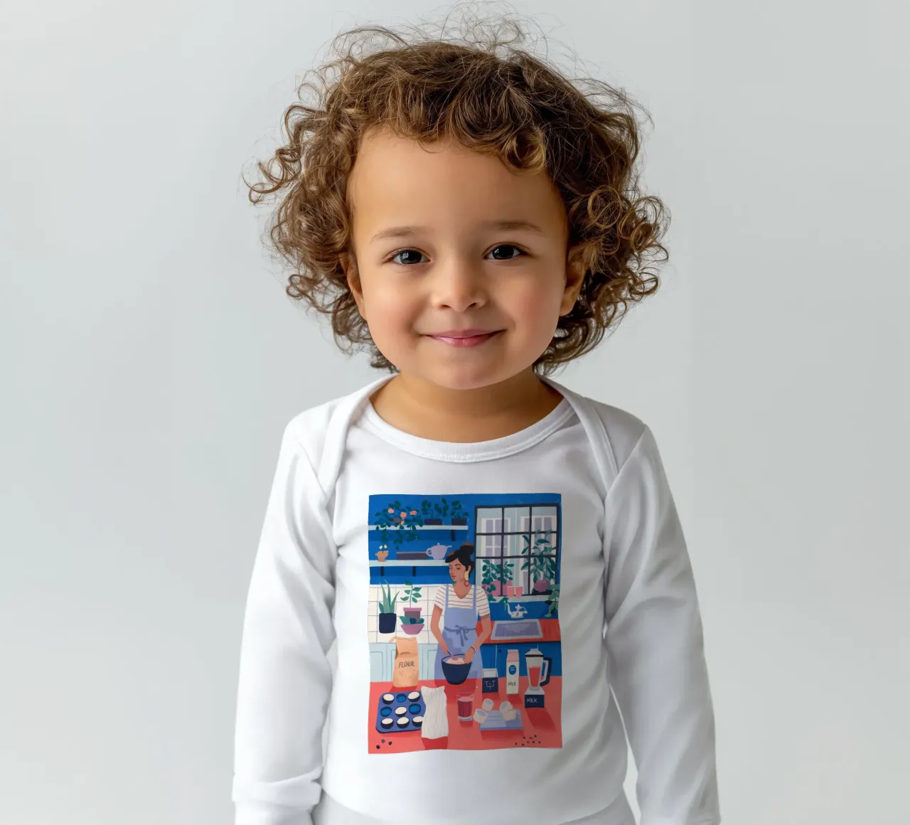 Cozy Kitchen Moments long-sleeve baby romper by Fine Sanctuary