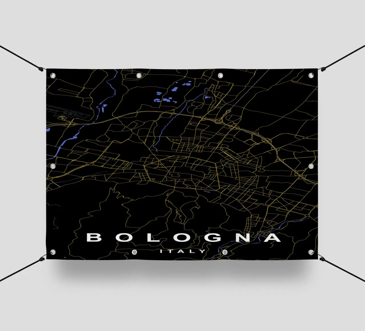Mappa della città di Bologna in nero e oro telo in pvc da Cartographers Library