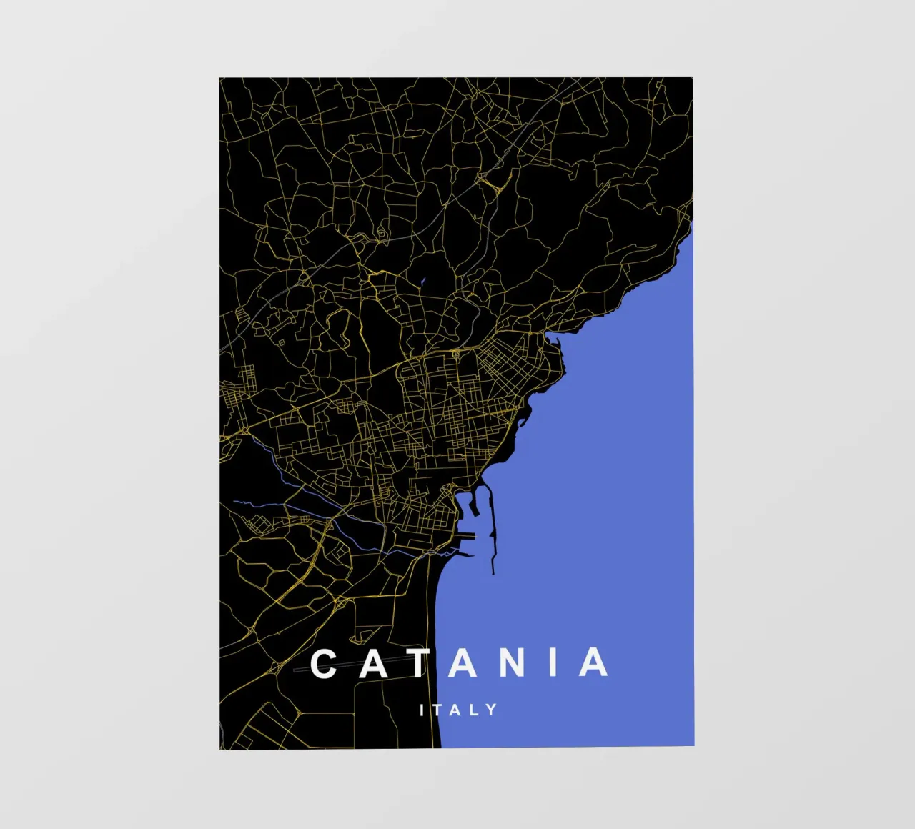 Catania - Mappa della città in nero e oro pellicola backlit da Cartographers Library