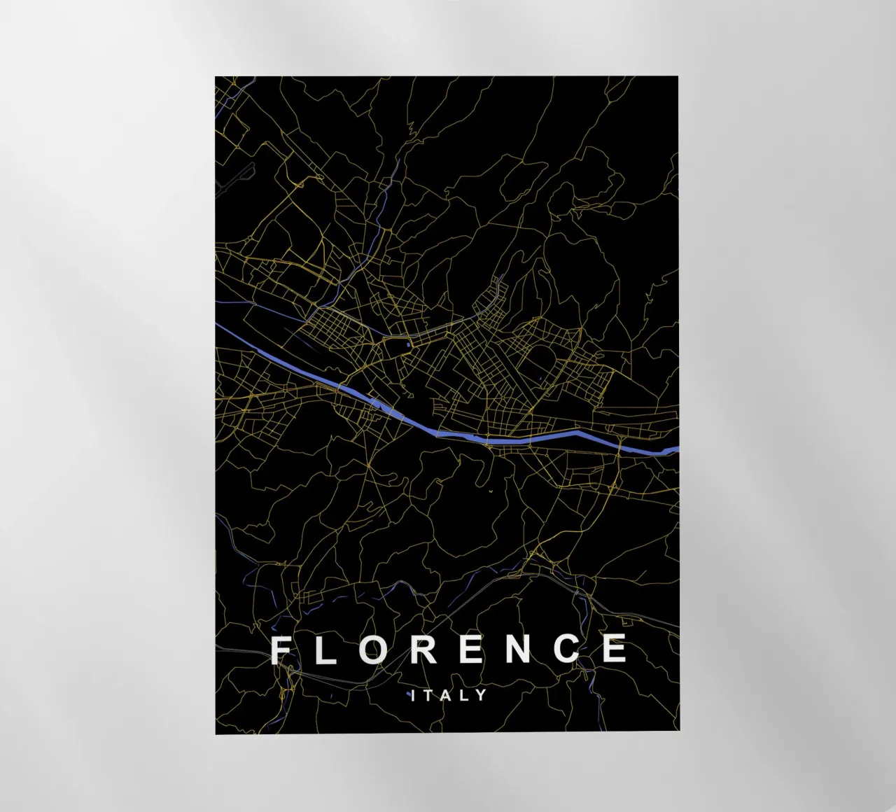 Mappa della città di Firenze in nero e oro pellicola backlit da Cartographers Library