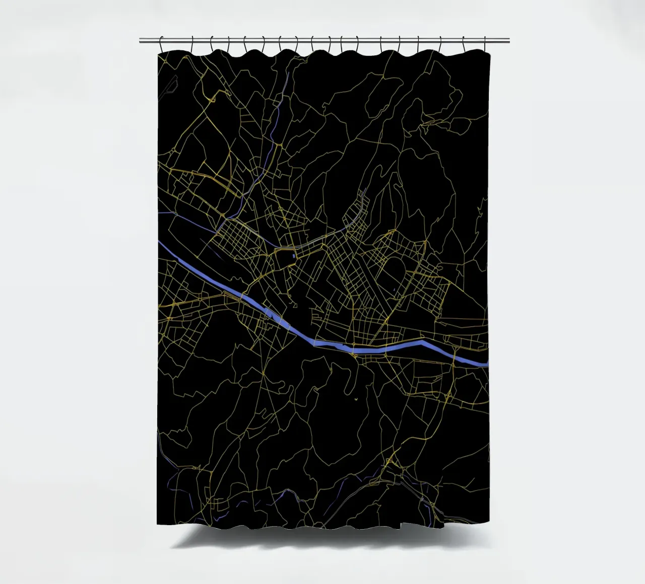 Mappa della città di Firenze in nero e oro tenda da doccia da Cartographers Library