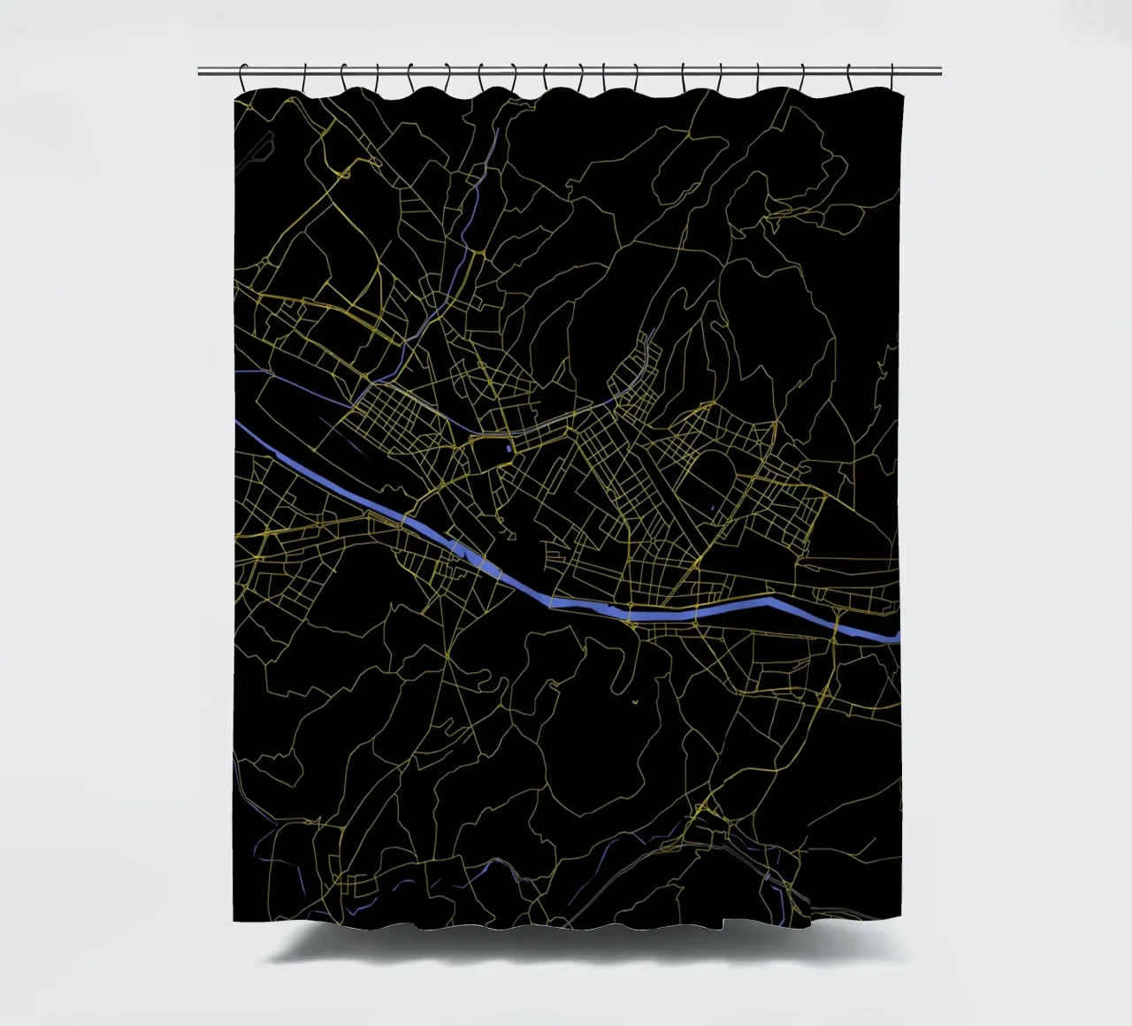 Mappa della città di Firenze in nero e oro tenda da doccia da Cartographers Library