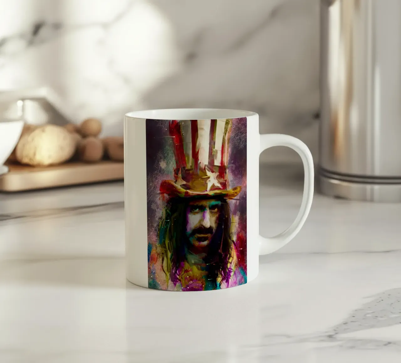 Frank Zappa astratto colorato pop art tazza in ceramica da Hantamrata