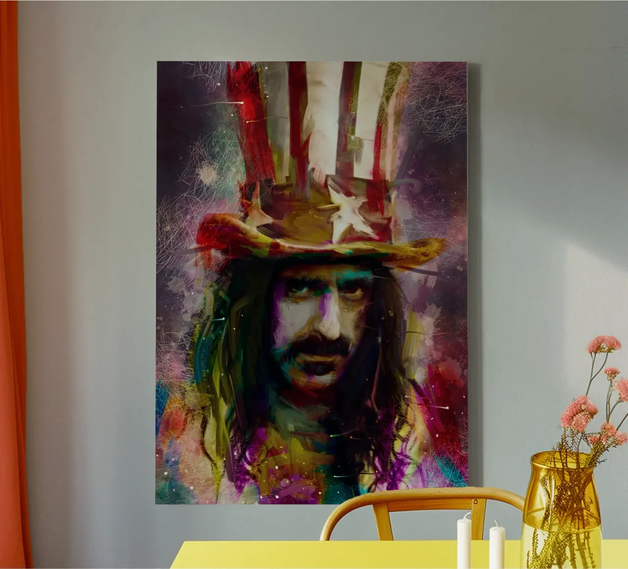 Frank Zappa abstract colorful pop art canvas by Hantamrata
