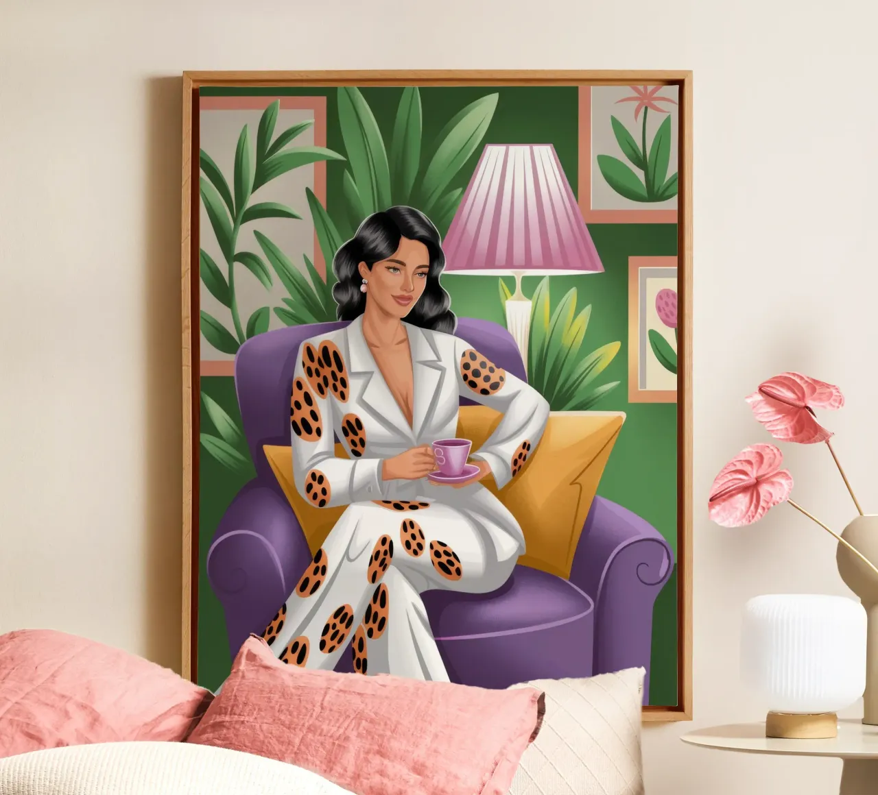 Leopard Print Leisure canvas with Floater frame by Fine Sanctuary