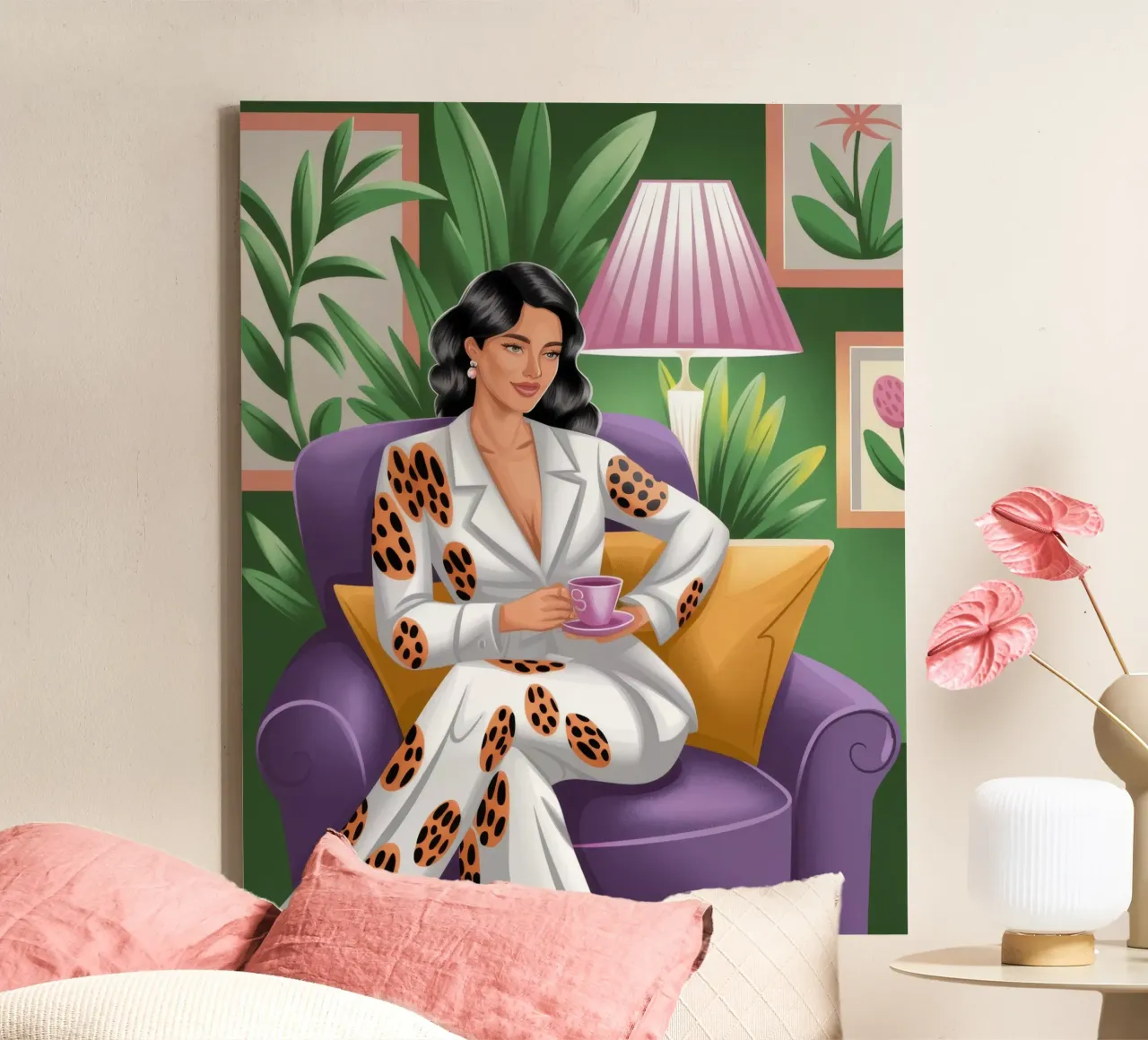 Leopard Print Leisure canvas with Floater frame by Fine Sanctuary