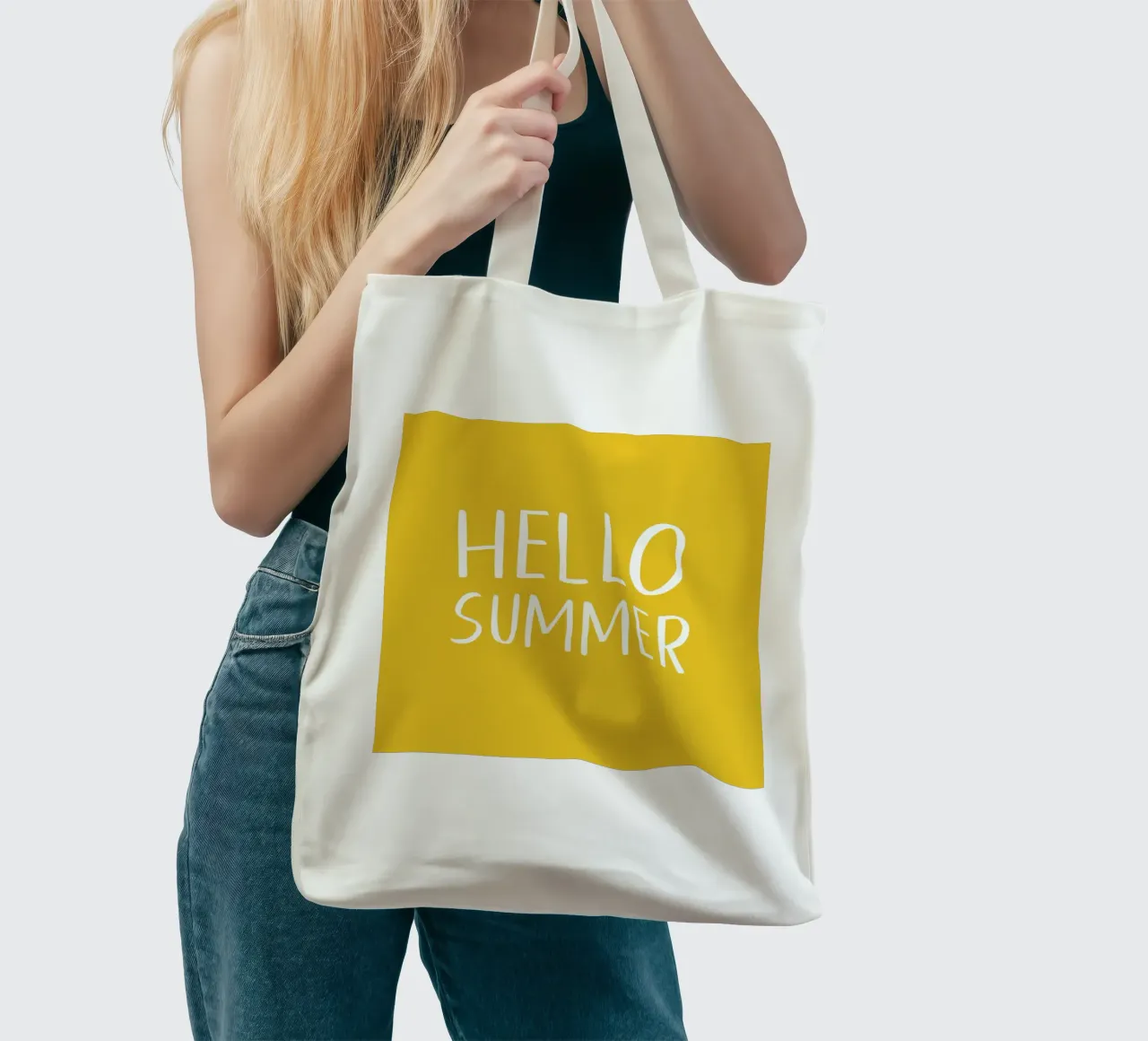 Hello Summer – Hand Drawn Block Letters on Lemon Yellow tote bag by Stilrausch