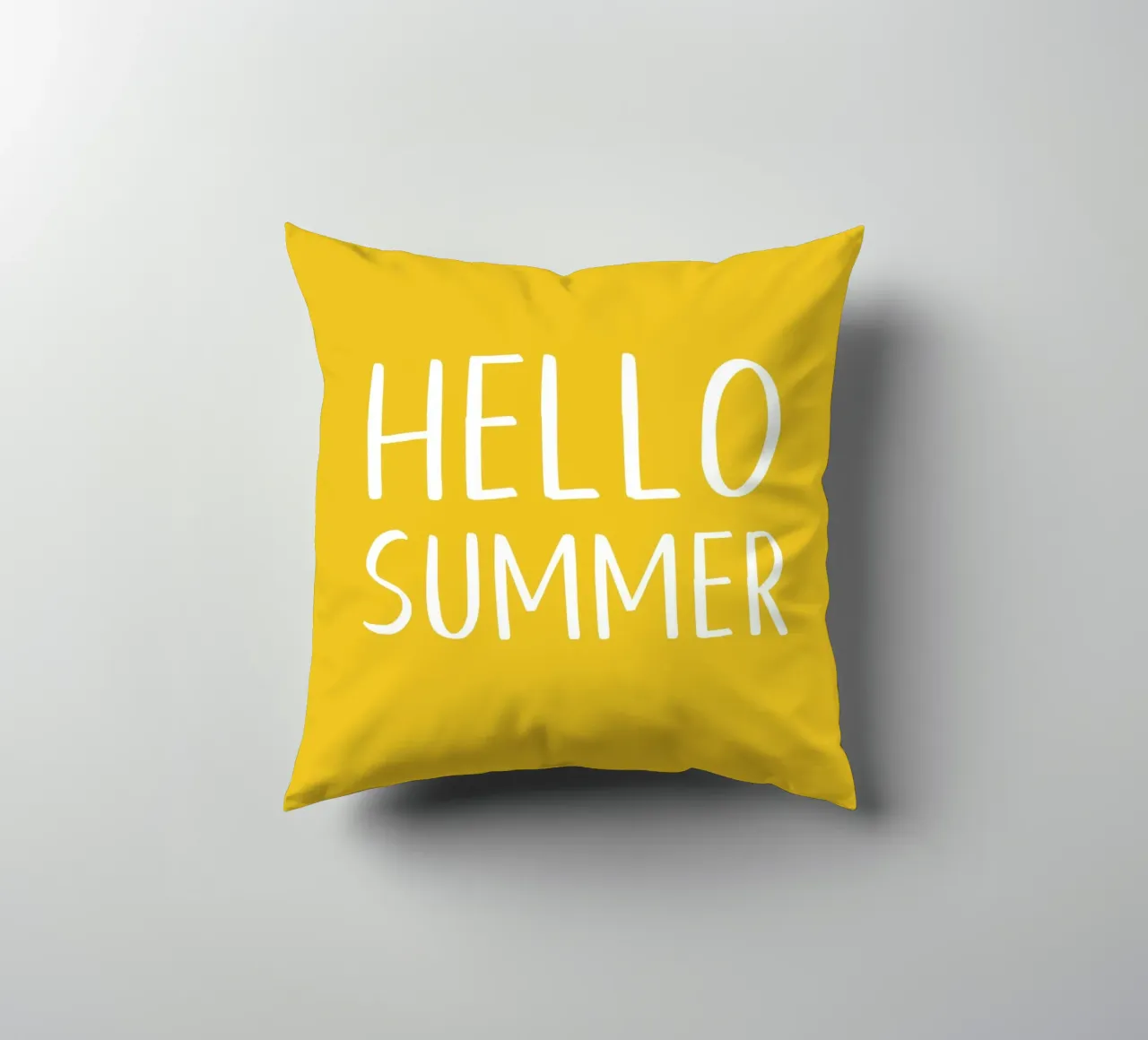 Hello Summer – Hand Drawn Block Letters on Lemon Yellow decorative cushion by Stilrausch